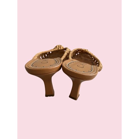 CASADEI Tan Leather Woven Mules Heels Size 37 / US 7 - Picture 6 of 11